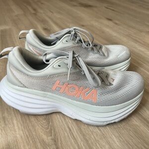 Hoka Bondi 8 Gray/Pink Athletic Shoes
